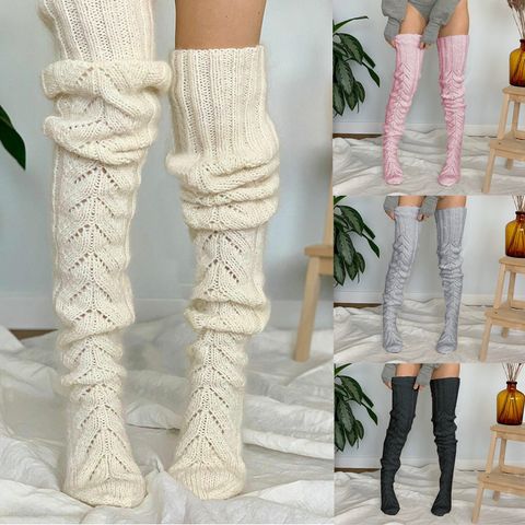 Women's Casual Solid Color Nylon Polyacrylonitrile Fiber Over The Knee Socks A Pair