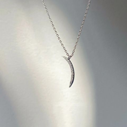 Simple Style Moon Sterling Silver Pendant Necklace