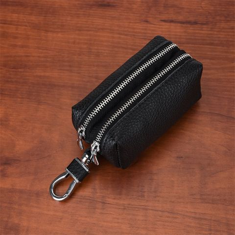 Unisex Solid Color Leather Zipper Coin Purses