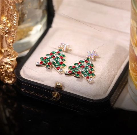 1 Pair Elegant Christmas Tree Plating Inlay Alloy Rhinestones Drop Earrings