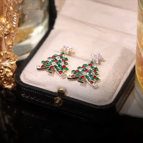 1 Pair Elegant Christmas Tree Plating Inlay Alloy Rhinestones Drop Earrings