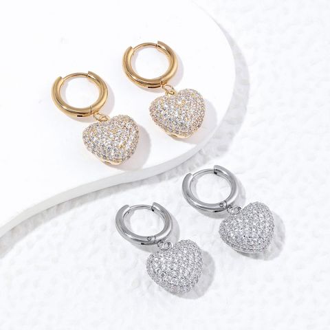 1 Pair Luxurious Streetwear Heart Shape Plating Inlay Stainless Steel Copper Zircon 18k Gold Plated Drop Earrings