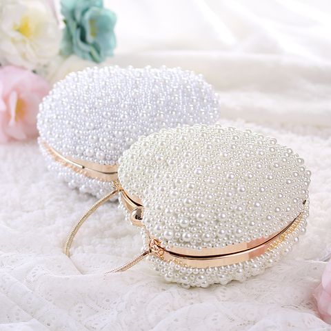 White Polyester Solid Color Heart-shaped Evening Bags