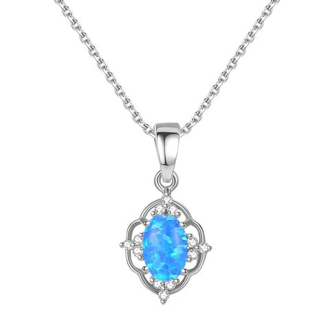 Elegant Color Block Sterling Silver Plating Pendant Necklace