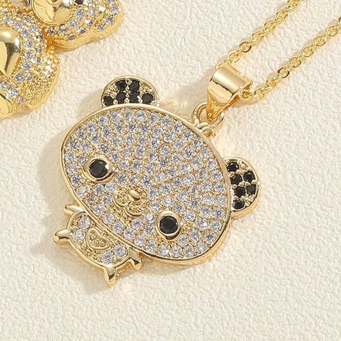 Simple Style Little Bear Copper Plating Inlay Zircon 14k Gold Plated Pendant Necklace