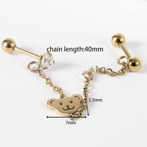 1 Pair Cute Vintage Style Bear Polishing Plating Stainless Steel 14K Gold Plated Ear Studs
