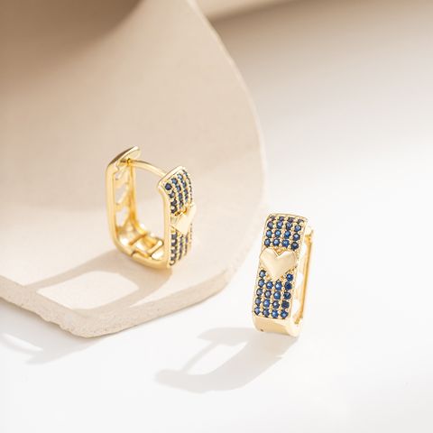 1 Pair Vintage Style Heart Shape Rectangle Plating Inlay Copper Zircon Gold Plated Hoop Earrings
