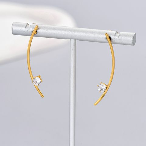 1 Pair Simple Style Solid Color Inlay Stainless Steel Titanium Steel Artificial Rhinestones 18k Gold Plated Ear Studs Cartilage Earrings