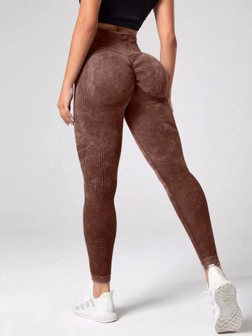 Simple Style Sports Solid Color Chemical Fiber Blending Nylon Hollow Out Active Bottoms Leggings