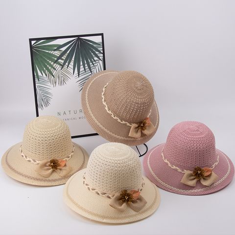 Women's Basic Sweet Solid Color Bowknot Big Eaves Sun Hat