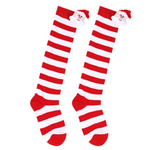 Kid's Cartoon Style Santa Claus Stripe Spandex Polyester Over The Knee Socks A Pair