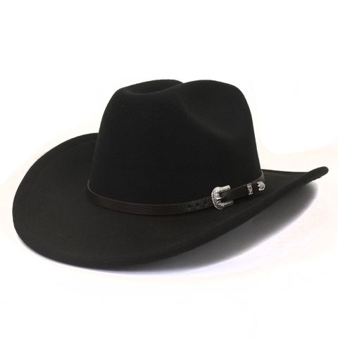 Unisex Basic Cowboy Style Solid Color Big Eaves Fedora Hat