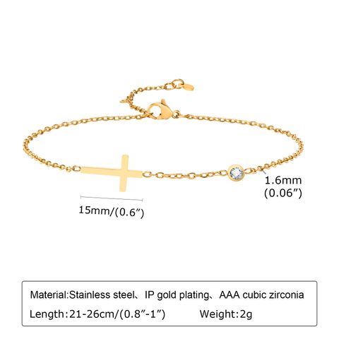 IG Style Vacation Cross 201 Stainless Steel Plating Inlay Zircon 18K Gold Plated Women's Anklet