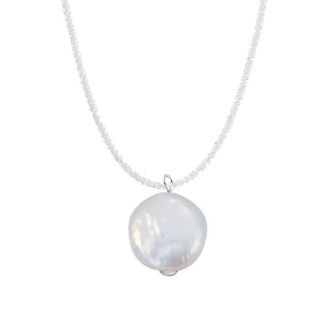 Simple Style Geometric Solid Color Mother Pearl Shellfish Sterling Silver Plating Pendant Necklace