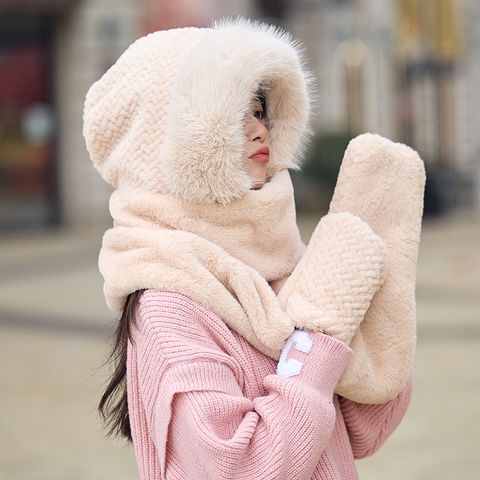 Women's Cute Basic Pastoral Solid Color Ear Warap Plush Bonnet