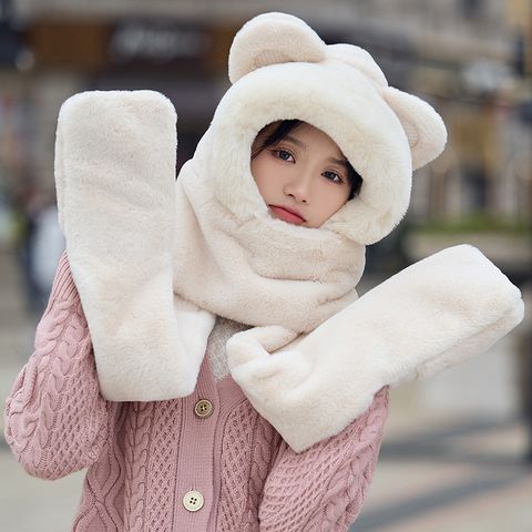 Women's Cute Basic Pastoral Solid Color Ear Warap Plush Bonnet