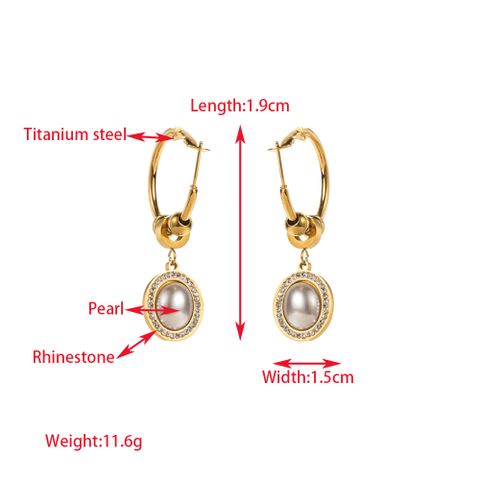 1 Pair Elegant Lady Round Moon Maple Leaf Inlay Carving 316 Stainless Steel  Turquoise Pearl Zircon 14K Gold Plated Drop Earrings
