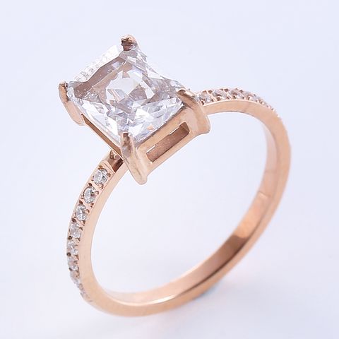 Classic Style Solid Color Stainless Steel Plating Inlay Zircon 24k Gold Plated Rose Gold Plated Rings