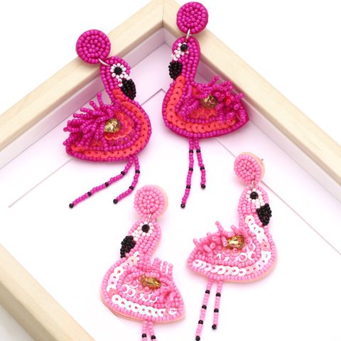 1 Piece Streetwear Flamingo Seed Bead Drop Earrings