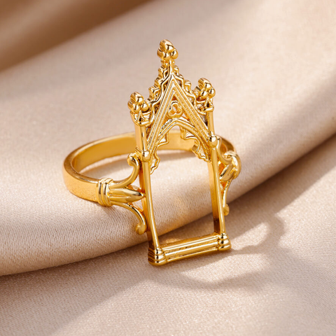 Vintage Style Castle Copper Plating 18k Gold Plated Rings