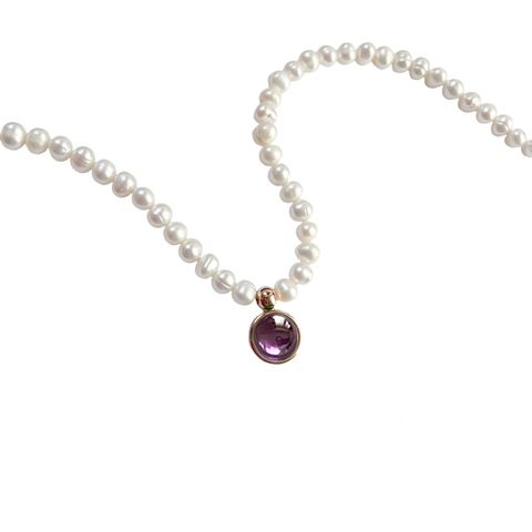 Retro Solid Color Imitation Pearl Beaded Plating 14K Gold Plated Women's Necklace