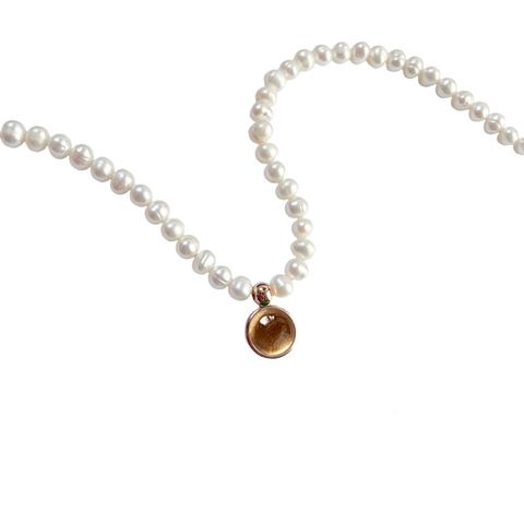 Retro Solid Color Imitation Pearl Beaded Plating 14K Gold Plated Women's Necklace