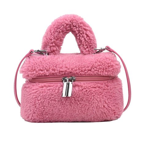 Women's All Seasons Plush Solid Color Cute Square Zipper Handbag