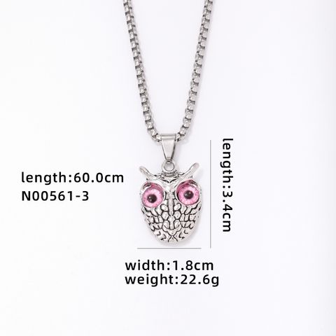 304 Stainless Steel Vintage Style Rock Plating Inlay Owl Rhinestones Pendant Necklace