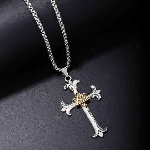 Hip-Hop Vintage Style Cross Eye 304 Stainless Steel Copper Plating Rhodium Plated Men's Pendant Necklace