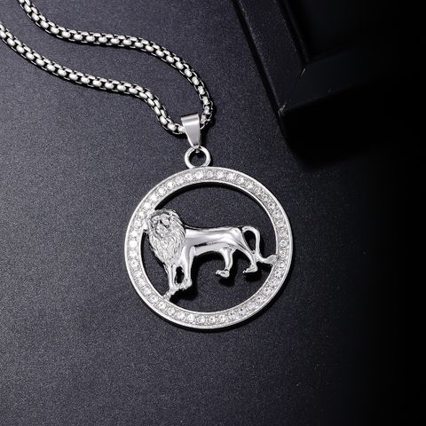 Hip-hop Simple Style Lion Stainless Steel Alloy Hollow Out Inlay Rhinestones Men's Pendant Necklace