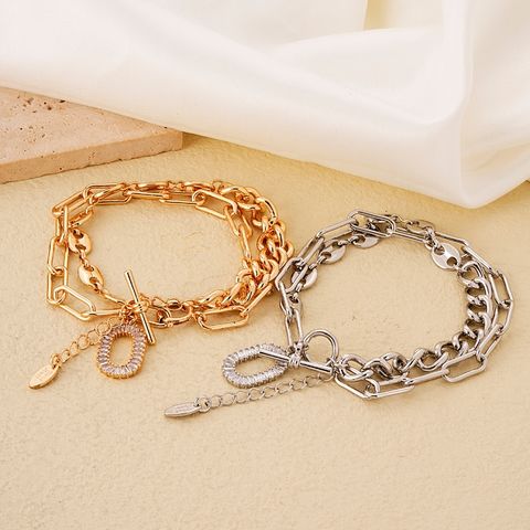 Wholesale Hip-Hop Simple Style Solid Color 304 Stainless Steel Copper Plating Chain Inlay Zircon Double Layer Necklaces