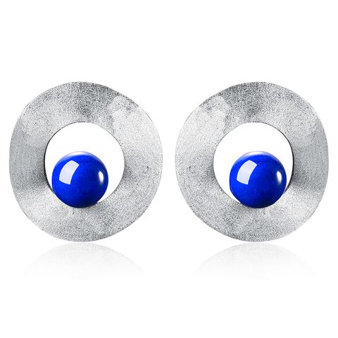 1 Pair Simple Style Round Inlay Sterling Silver Natural Stone Ear Studs