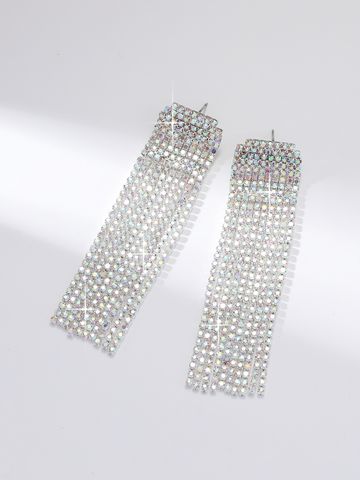 1 Pair Elegant Solid Color Plating Rhinestone Silver Plated Drop Earrings