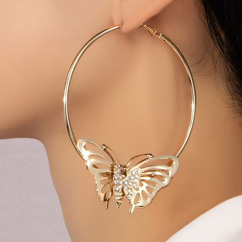 Wholesale Jewelry Fairy Style Vintage Style Butterfly Ferroalloy 14k Gold Plated Plating Hoop Earrings