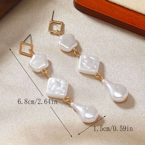 1 Pair Simple Style Round Inlay Alloy Pearl Gold Plated Drop Earrings
