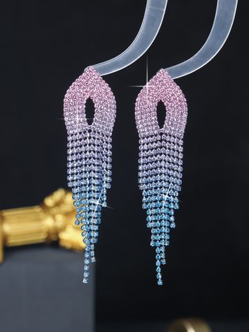 1 Pair Wedding Vacation Gradient Color Plating Hollow Out Rhinestone Drop Earrings