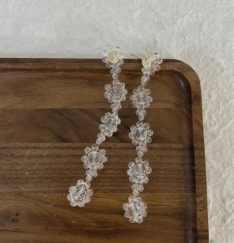 1 Pair Simple Style Flower Plating Artificial Crystal Drop Earrings