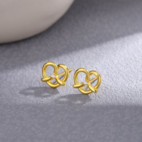 1 Pair Sweet Heart Shape Solid Color Plating Chain Inlay Sterling Silver Zircon Ear Studs