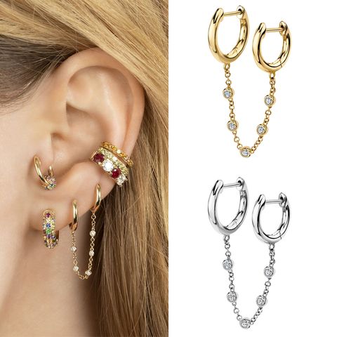 1 Piece Simple Style Solid Color Plating Inlay Copper Zircon 18k Gold Plated Dangling Earrings