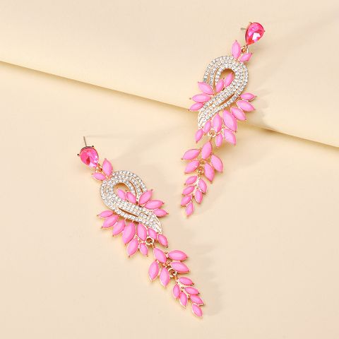 1 Pair Exaggerated Shiny Leaf Plating Inlay Zinc Alloy Artificial Crystal Artificial Rhinestones Drop Earrings