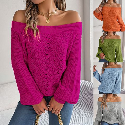 Women's Sweater Long Sleeve Sweaters & Cardigans Hollow Out Streetwear Solid Color
