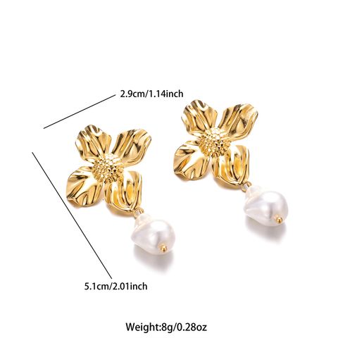 1 Pair Elegant Glam Luxurious Flower Plating Stainless Steel Imitation Pearl 18k Gold Plated Drop Earrings