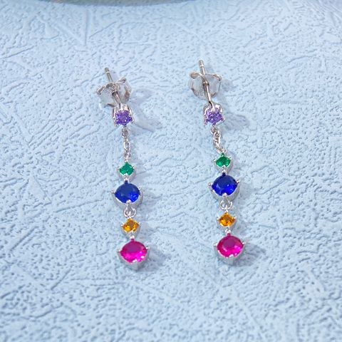 1 Pair Elegant Colorful Plating Inlay Sterling Silver Zircon Drop Earrings