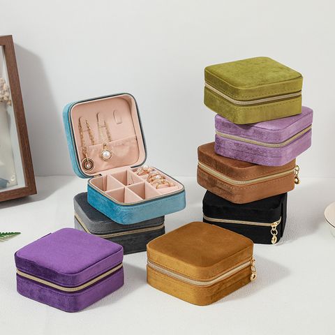 Simple Style Solid Color Flannel Jewelry Boxes