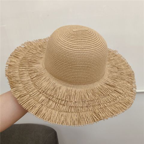 Women's Vacation Pastoral Simple Style Solid Color Braid Big Eaves Straw Hat