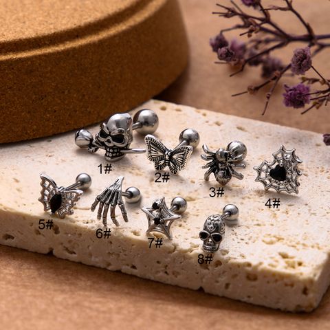 1 Piece Ear Cartilage Rings & Studs Vintage Style Spider Butterfly Skull 316 Stainless Steel  Copper Plating Inlay Zircon