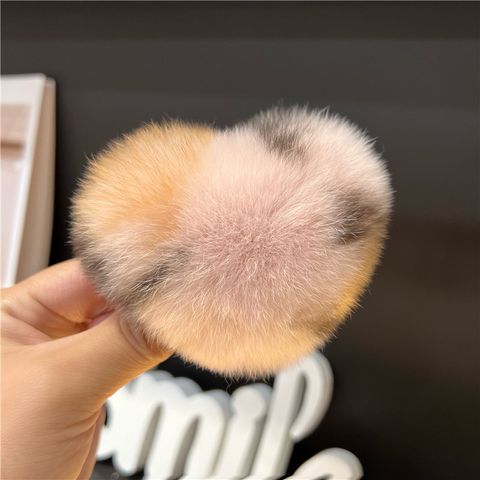 Elegant Lady Heart Shape Solid Color Rabbit Fur Hair Clip