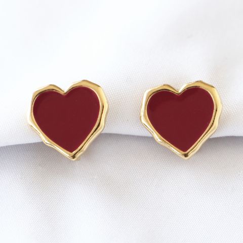 Wholesale Jewelry Simple Style Heart Shape Alloy Enamel Ear Studs