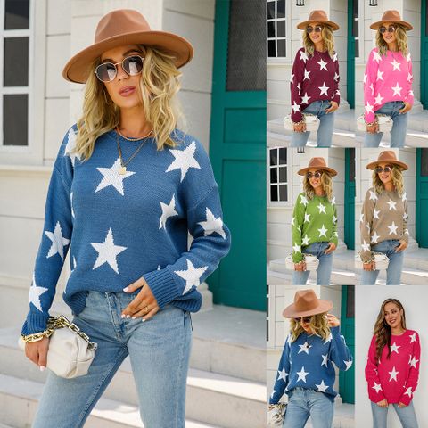 Women's Sweater Long Sleeve Sweaters & Cardigans Casual Simple Style Star