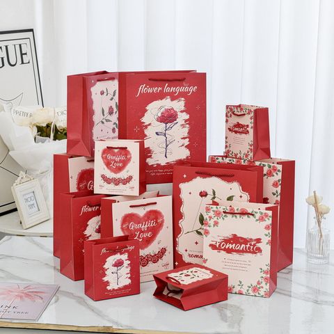 Cartoon Style Cute Heart Shape Rose Paper Family Gathering Party Festival Gift Bags